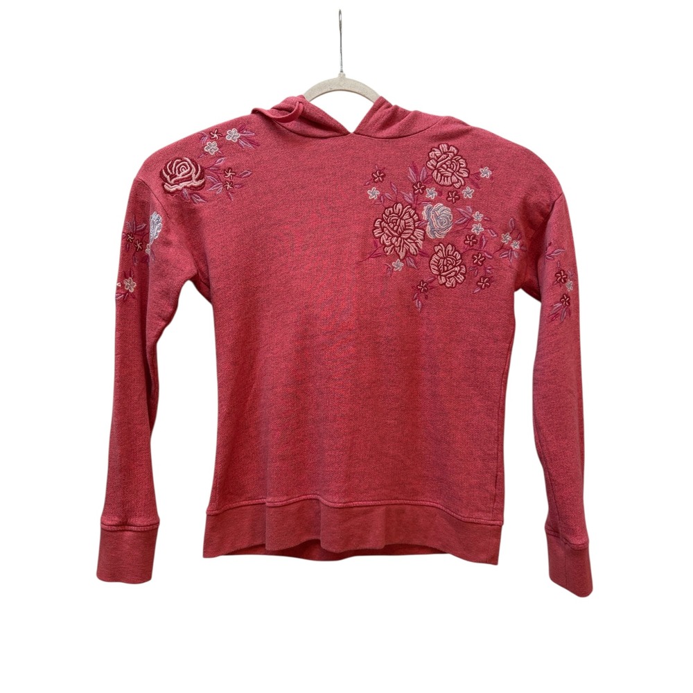 Aeropostale Hoodie Women Medium Pink Floral Embroidered Pullover Sweatshirt